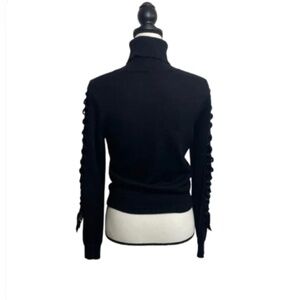 Carlisle silk cashmere merino wool Black Turtleneck Sweater Ribbon Accents